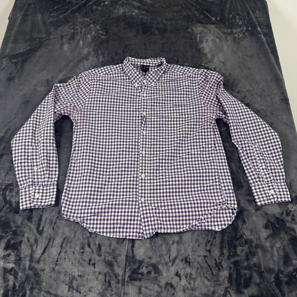 J.Crew Button Down Shirt Mens XL Purple Gingham Check Long Sleeve‎ Cotton
